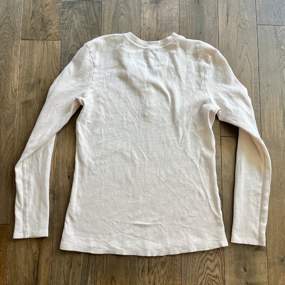 Organic Cotton Waffle Knit Henley Ivory Cream Size L Neutral Basic Minimalist - Picture 3 of 5